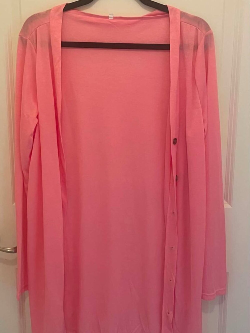 Women’s Pink Long Sleeve Lightweight Button Front Shirt, Size L